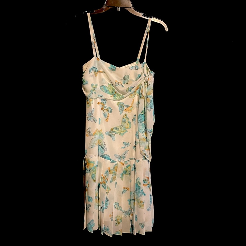 White & Blue A.B.S. Spring Butterfly Chiffon Short Casual Dress